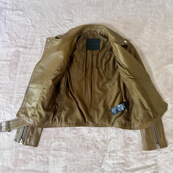 All Saints Balfern Leather Jacket Women US00 Moto Tan Camel Mustard - Picture 8 of 8